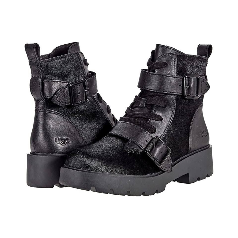 Ugg Zorrah Calf Hair Moto Boots in Black